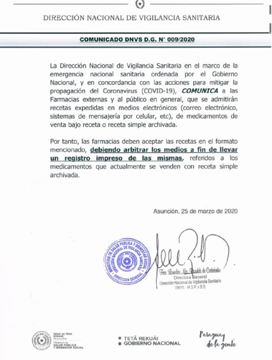 COVID19: Vía e-mail o WhatsApp, farmacias deben recibir tu receta -  Ministerio de Salud Publica y Bienestar Social