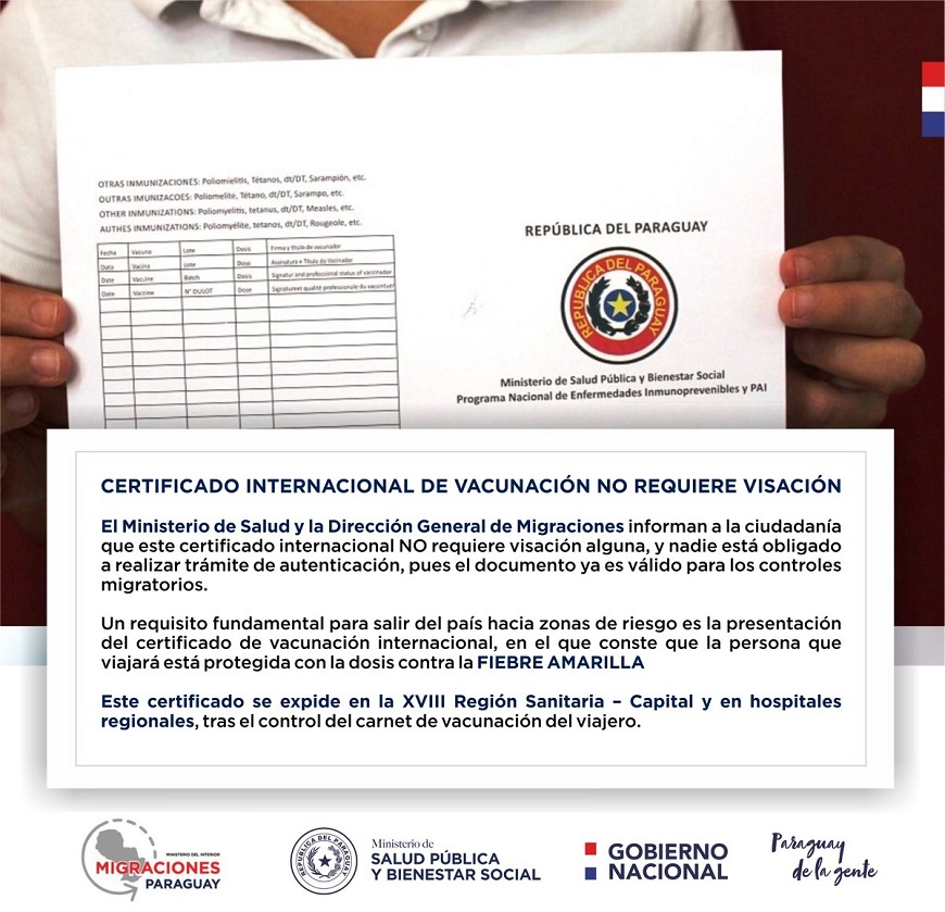 Certificado internacional de vacunación no requiere ...